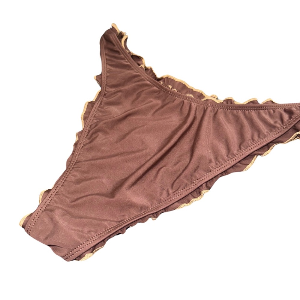 Retro Brown Ruffle High Leg Bikini Bottoms - Picture 6 of 6